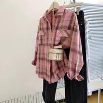 Kai Kuo European & American Casual Plaid Long-sleeve Shirt for Women - 2025 Autumn/Winter Collection S rožinė