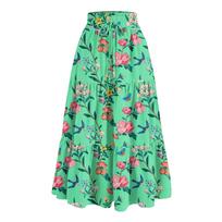 Women's Ruffled Spring Casual Long Skirt Plain Color Skirt Retro Pleated Skirt L