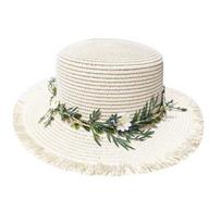 Sun Hat Wide Brim Floppy Edges Breathable Woven Straw Hat with Chrysanthemum Garland Lightweight Summer Beach Travel Hat