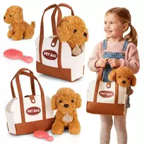Plush Puppy in Bag Brown Poodle Toy for Children + Grooming Brush