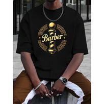 European sizes Men's Barber Pole T-Shirt - Barber Pole & Barber Pole Print Short Sleeve Crew Neck, Slightly Stretchy Casual Shirt S juoda
