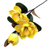 Daugiaspalvė magnolijos imitacijos gėlė, 3 galvos, dirbtinė magnolijos gėlė, biurui, viešbučiui geltona