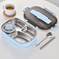 Stainless Steel Insulated Lunch Box Large Capacity Leak-Proof Sealed Food Container with Soup Bowl with Chopsticks Spoon mėlyna