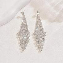 Luxurious Sparkling Zircon Geometric Tassel Earrings, Suitable for Women's Weddings, Bridal Accessories, Zircon Gifts