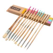 JOWOART 10pcs Hair Hog Brushes Acrylic Paint Brush Oil Painting Brush Set Wood Handle Artist Dedicated Multifunction Wooden Long Pole