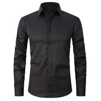 Men Spring Shirt Turn-down Collar Solid Color Single-breasted Slim Fit Cardigan Long Sleeves Soft Breathable Mid Length Casual Business Men Office Top 2XL juoda