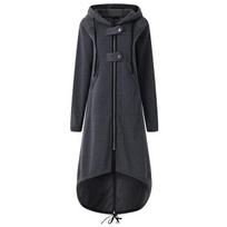 Fleece Džemperis Su Gobtuvu Striukė Užtrauktuku Ilgas Trenčas S pilka