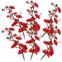 6Pcs Birthday Cupcake Toppers Cake Picks with Plum Blossom Branch Decoration for Wedding Party Dessert Display raudona