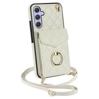 Odinė rankinė per petį Kortelių dėklas Žiedas Dėklas telefonui Samsung Galaxy S23 S24 Ultra S22 S21 FE S20 A55 A54 A14 Note20 Maišelio dangtelis For Galaxy S24Ultra balta