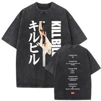 Kill Bill  Hattori Hanzo Katana  x HUF Vintage Washed Oversized Black T-Shirt | Cult Classic Movie Fan Unisex Streetwear Tee L gray