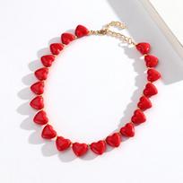 New Colorful Acrylic Heart Beaded Choker Necklace for Women Trendy Resin Love Clavicle Chain Collar Valentine's Day Jewelry Gift