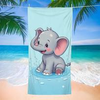 Cute Elephant Playing in Water Microfiber Towel, Perfect for Beach Pool Camping Travel Home Decor W30*H60(CM)