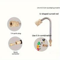 High Pressure Car Wash Water Gun Elbow, Stainless Steel U-Bend Rod with Quick Connect 1/4  Right Angle Extension