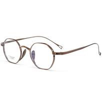 Japanese Style Handmade Men's Anti Blue Light Frame Hexagon Pure Titanium Eyeglasses KMN152 Photochromic Optical Myopia Glasses NO Lens bronza