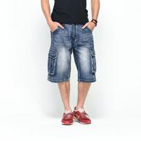 2024 New Multi Pocket Casual Jeans, Quarter Pants, Street Hip Hop Loose, Large Skateboarding Pants For Men 30 šviesiai mėlyna spalva