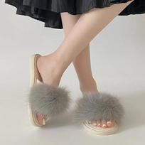 Fashion 2024 New Hot-selling Fashionable Round-toe Temperament Women's Slippers Flat Heel Comfortable Plush Thick-soled Women's Slippers 35 pilka spalva