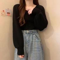 Autumn and Winter Korean Version Sweater for Female Students Simple Square Neck Knitted Base Shirt Long Sleeved Inner Top M juoda
