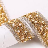 Gold, Silver, Pearl Resin Rhinestone Mixed Diamond Strip Hot Melt Hot Diamond Strip Bag Clothing Accessories beige