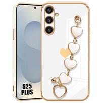 Case for Samsung Galaxy S25 Plus (S25+) Soft Shockproof Silicone with Heart Bracelet - White balta