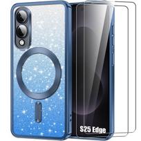 Case for Samsung Galaxy S25 Edge - BOOLING - with Blue Magnetic Ring - 2 Tempered Glasses mėlyna