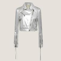 Women's Casual Biker Motorcycle Jacket Silver Leather Handmade Lambskin Stylish S sidabras