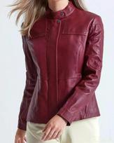 Jacket Leather Biker Causal Women's Stylish Handmade Burgundy Genuine Lambskin S raudona