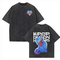 Summer Vintage KPop Demon Hunters Tiger Washed Cotton T-shirts for Men Harajuku Round-neck Heavy Tshirts Oversize Unseix Tee Top M
