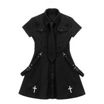 KOSY Gothic Dress Sexy Mini Skirt for Women Harajuku Black Mini Dress Polo Collar Korean Streetwear Women's Dress Large Size S juoda