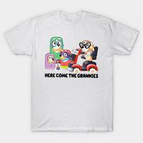Men Black Print T-shirt Here Come The Grannies Bluey Halloween Costume Funny Family No-Cut Transfer Paper Print Cotton Tshirt S balta