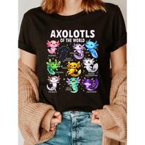 Women'S Axolotl of the World T-Shirt, Crew Neck Short Sleeve Casual Top, Anime Pattern Fashion Tee for All Seasons S juoda