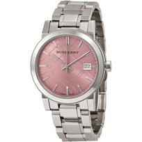 Burberry BU9124 moteriškas laikrodis su rožiniu ciferblatu 34mm sidabras