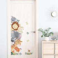 Durų lipdukai Mielas džiunglių gyvūnas Dramblys Žirafa Akvarelė Sienos lipdukas Vaikų kambariui Kūdikio darželio kambariui Lipdukai Namų dekoras  30x90CM