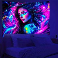 2D neoninė juoda šviesa moters gobelenas UV reaktyvus galaktikos fono audinys namams 47.2x31.5inch/120*80cm