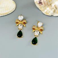 Fashion Medieval Zircon Bow Love Water Drop Stud Earrings High-End Earrings auksas