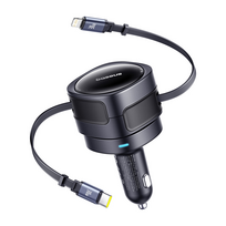 Automobilinis įkroviklis Baseus Enjoyment Max, USB Type-C/Apple Lightning, juoda sp., 60 W
