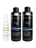 DR. EVE_RYOUTH Plaukų šampūnas/kondicionierius su keratinu (2x300 ml), plaukų aliejus (60 ml)