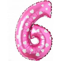 Folinis balionas skaičius 6 - 40cm, rožinis su širdelėmis (be helio)