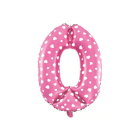 Folinis balionas skaičius 0 - 40cm, rožinis su širdelėmis (be helio)