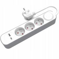 Baltas prailgintuvas su Usb, 3 Schuko lizdai, 5m