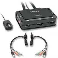 KVM Switch - LINDY 2 Prievadų HDMI 4K30, USB 2.0 Garso KVM Switch, Juodas