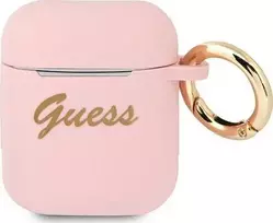 Apple AirPods Guess silikoninis Vintage Script (GUA2SSSI) ausinių dėklas rožinės spalvos