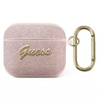 Apple AirPods 3 Guess Saffiano Script Metal Collection (GUA3SASMP) ausinių dėklas rožinės spalvos