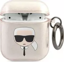 Apple AirPods ausinių dėklas Karl Lagerfeld Glitter Karl`s Head (KLA2UKHGD) aukso spalvos
