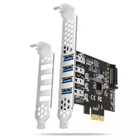 Axagon PCI-Express kortelė su keturiais išoriniais USB 3.2 Gen1 jungtys su dviguba galia. Renesas mikroschemų rinkinys. Standartinis ir žemas profilis.
