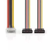 Nedis vidaus maitinimo kabeliai | Molex jungtis | 2x SATA 15 kontaktų lizdas | Paauksuotas | 0,15 m | apvalus | PVC | Įvairiaspalvis | vokas