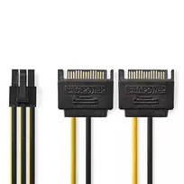 Nedis vidaus maitinimo kabeliai | 2x SATA 15 kontaktų jungtis | PCI Express lizdas | Paauksuotas | 0,20 m | apvalus | PVC | Geltona / Juoda | plastikinis maišelis