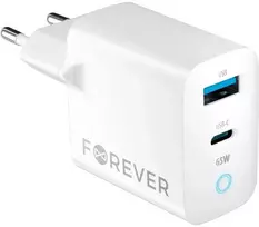 TelForceone Forever GaN TC-06-65AC PD QC įkroviklis 1x USB-C 1x USB 65W baltas
