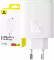 Sieninis įkroviklis Baseus OS-Cube Pro 2xUSB-C + USB, 65W (baltas)