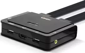 KVM jungiklis - LINDY 2 Prievadų HDMI 4K60, USB Type C KVM jungiklis, 3840x2160@60Hz, Juodas