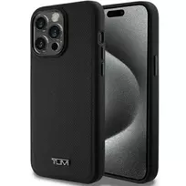 Tumi TUHMP15XRBAK Apple iPhone 15 Pro Max 6.7" juodos spalvos kietas dėklas, odinis balistinio rašto MagSafe dėklas